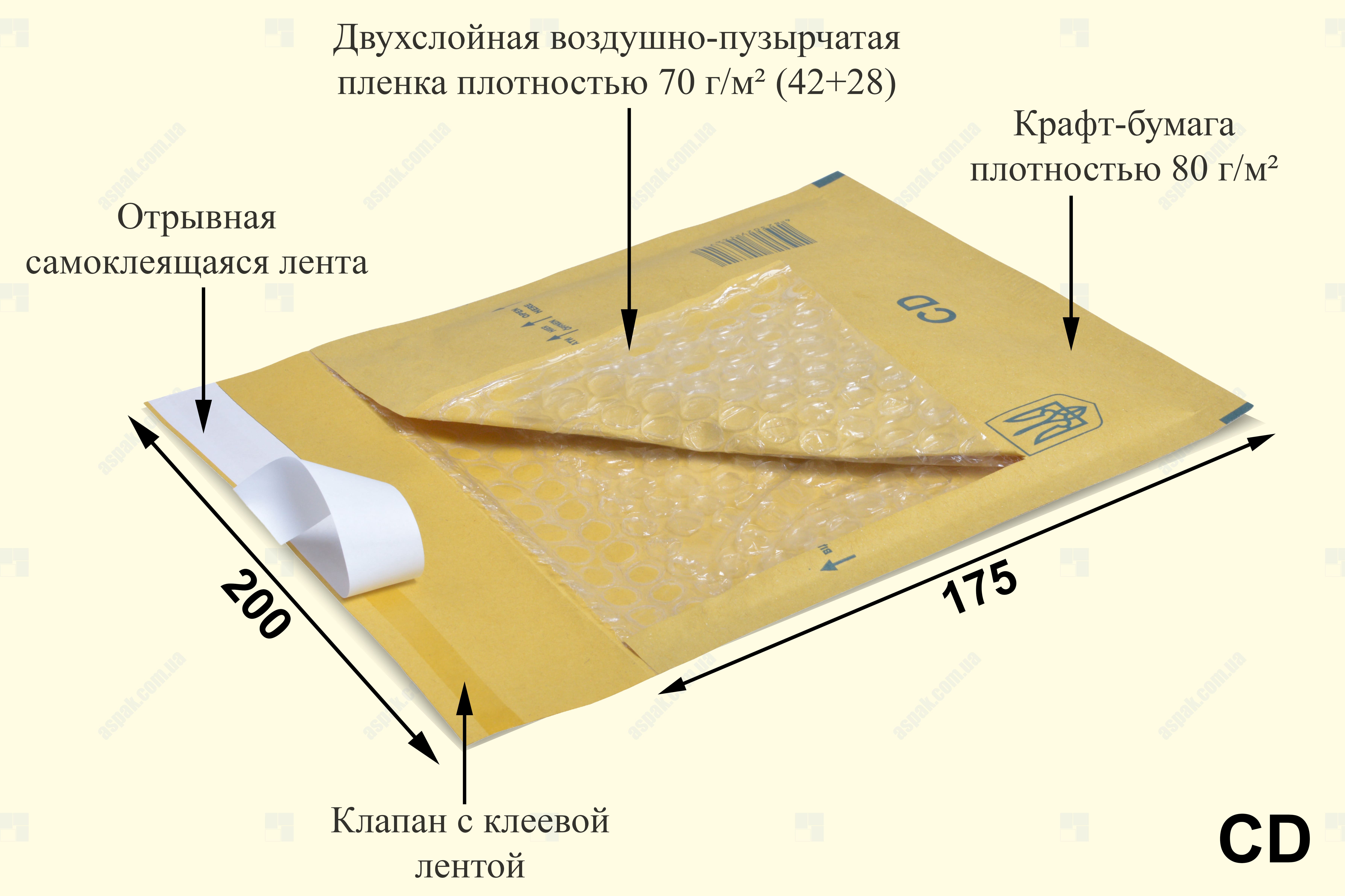 Бандерольный конверт 200×175 мм CD - техническая информация
